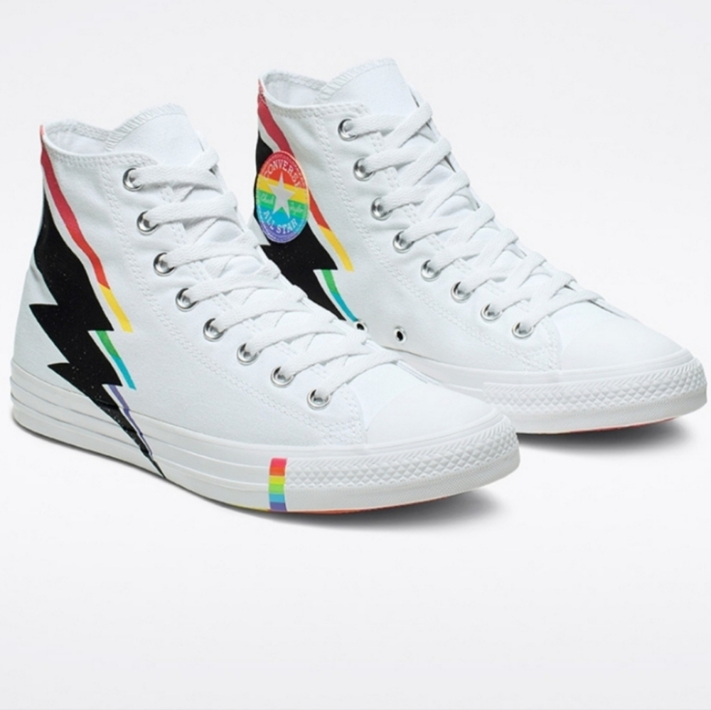 CONVERSE Love Wins Pride Anniversary Rainbow Glitter Lightning Bolt Hightops 8